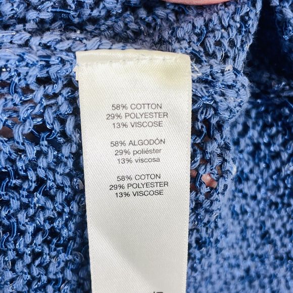 Chico's Blue Sequin Chunky Cable Knit Pullover V-Neck Sweater Womens 1 Medium 8 - Picture 5 of 5